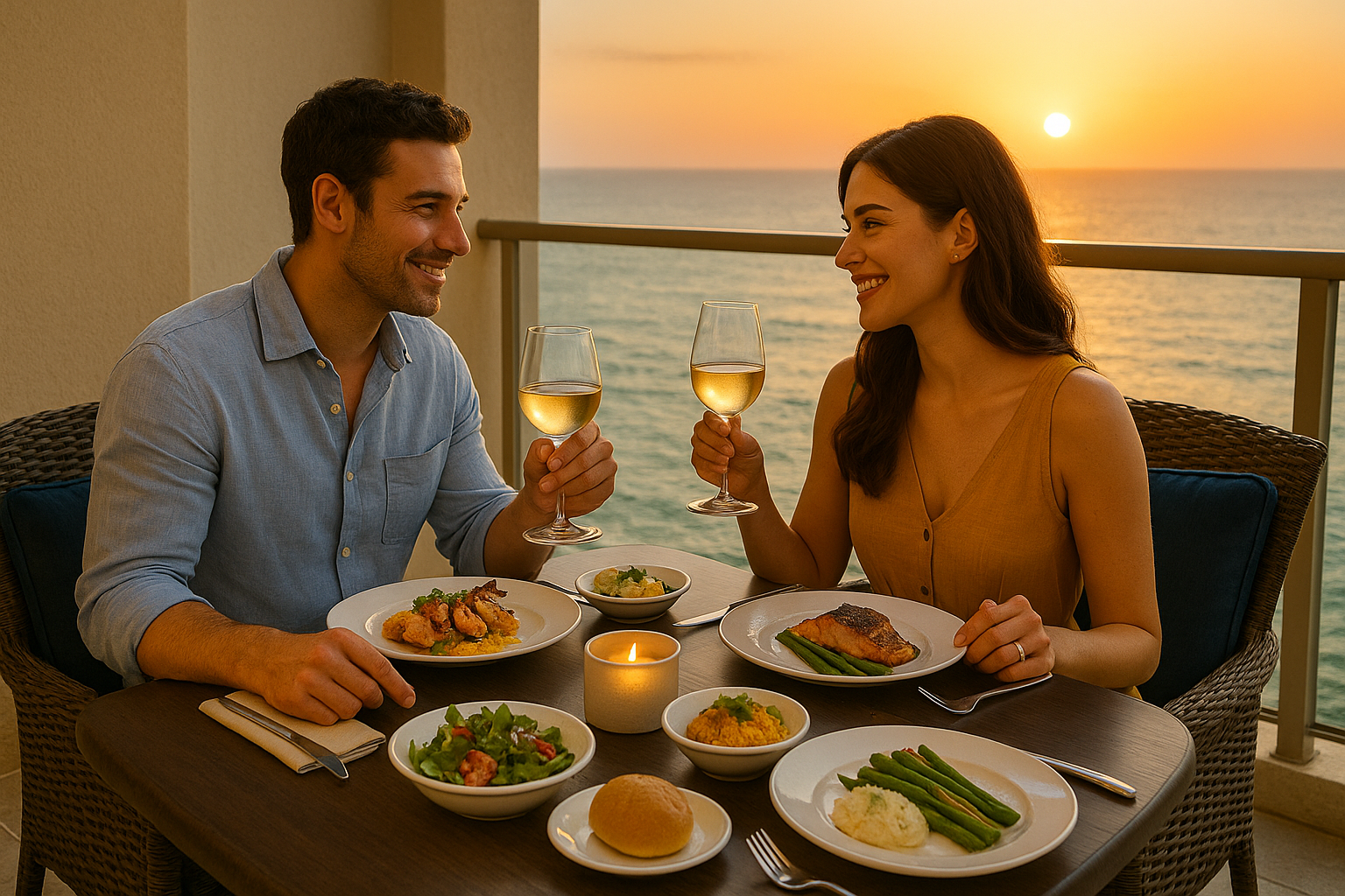Brindis al atardecer en la cubierta del catamarán